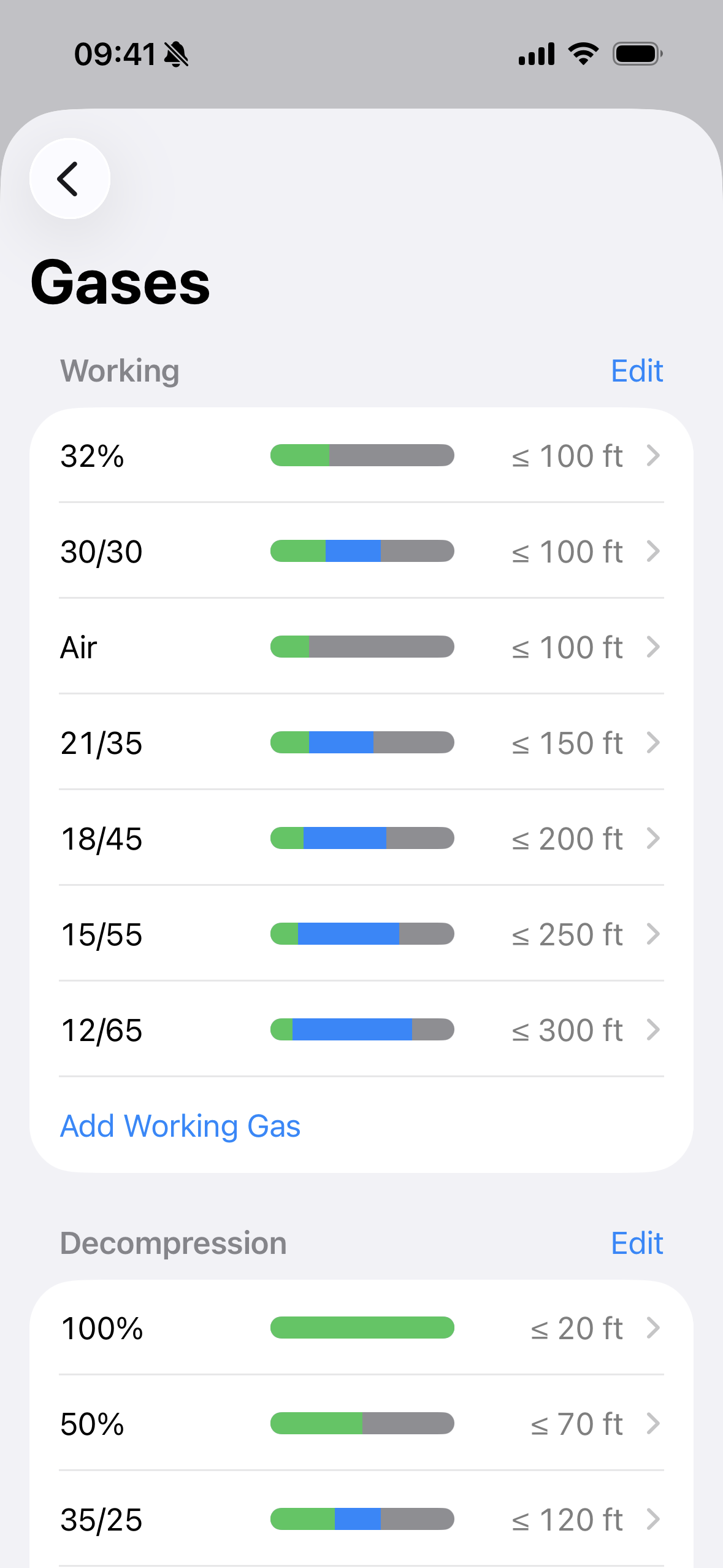 Deco Captain decompression gases screen